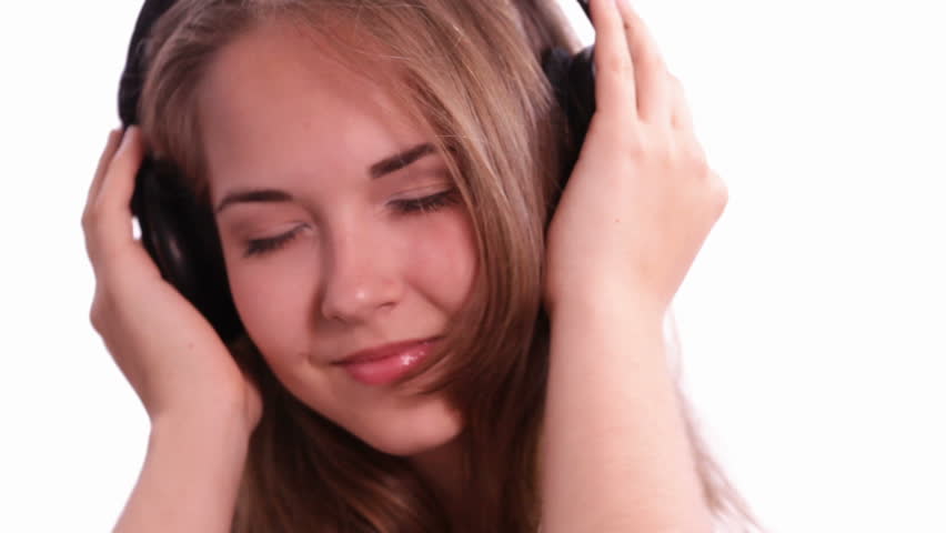 Beautiful girl listening to energetic music