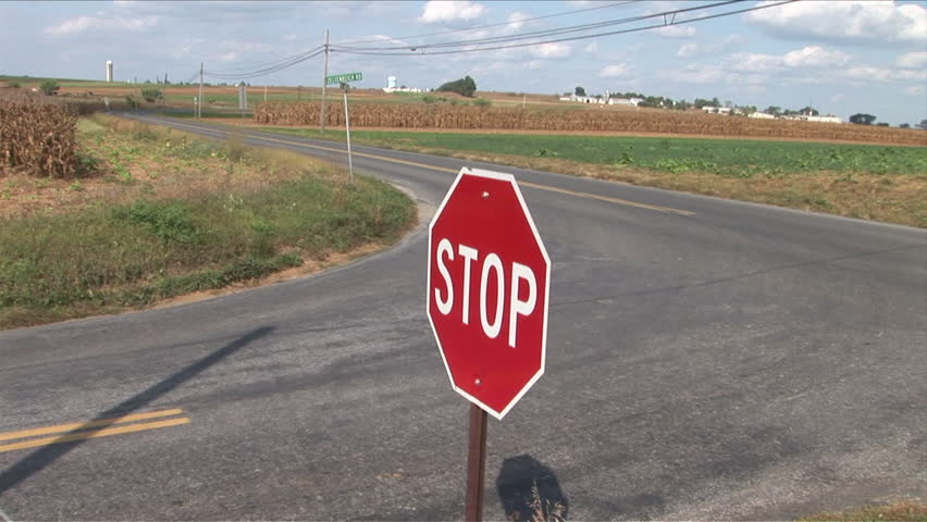 Amish horse and buggy at a stop sign Lancaster, Pennsylvania
