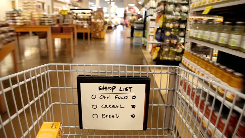 Grocery shopping with push cart