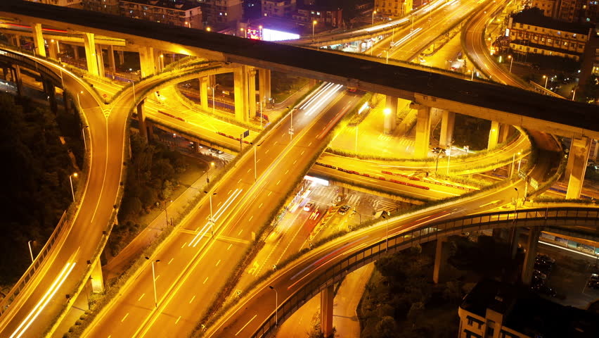 traffic on Junction at night,Time lapse