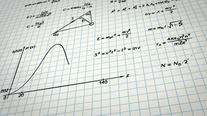 math physics formulas on squared paper tilting, computer generated loopable motion background. HD 1080 progressive