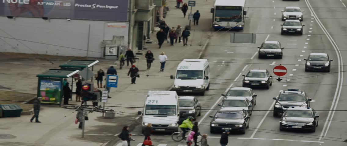 Time lapse of a bus stop in Riga, Latvia.
