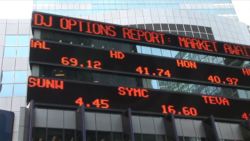 New York, NY - CIRCA March 2006: This LED billboard has many numbers and letters on it representing stocks and their prices. 