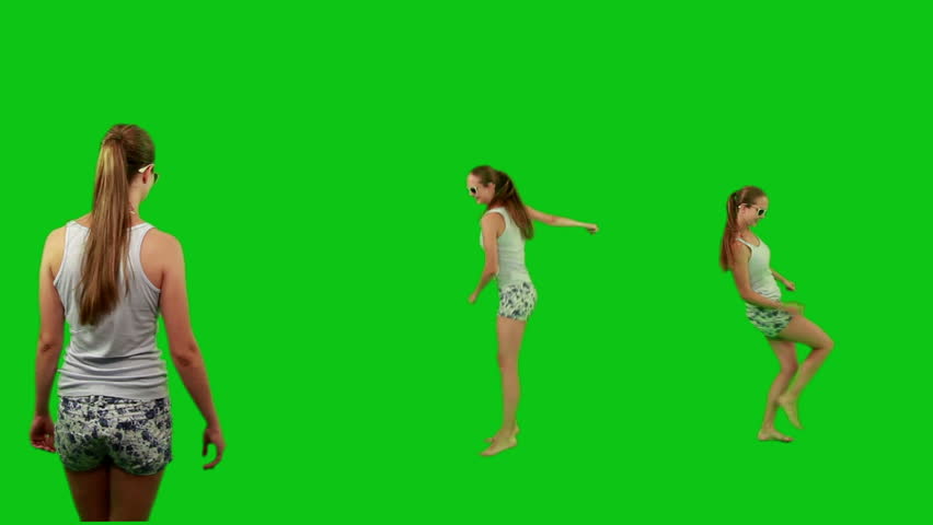 Summer girl in sunglasses dancing barefoot.