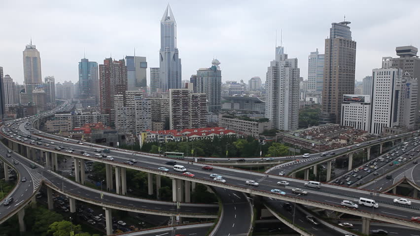 SHANGHAI, CHINA â MAY 9 2012: Aerial View of Shanghai busiest highway, Yan'an East Road Overpass, Interchange