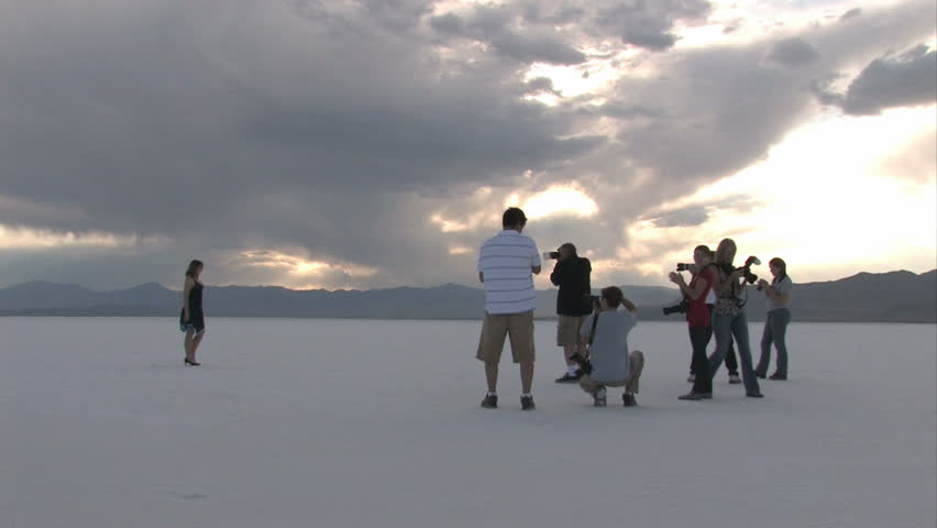Bonneville Salt Flats, UT. 27 Sept 2008, Photography event at famous race track. Photographers taking pictures of themselves for training.