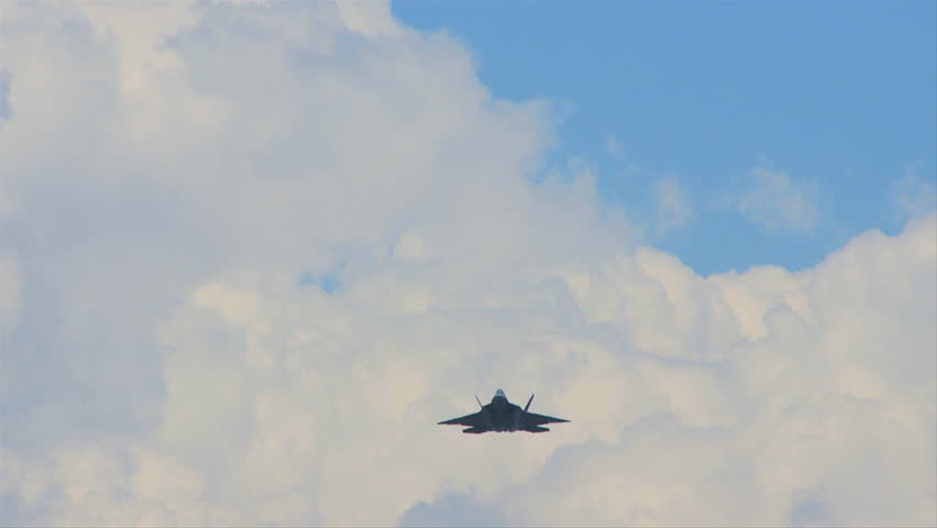 QUONSET, RHODE ISLAND - JUNE 2012: Air force F-22 Raptor with bomb bay doors open at the Rhode Island National Guard Open House and Air Show in June 2012.