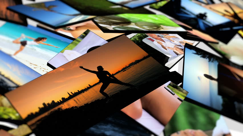Multiple montage fly through 3D images of beauty health fitness yoga positions