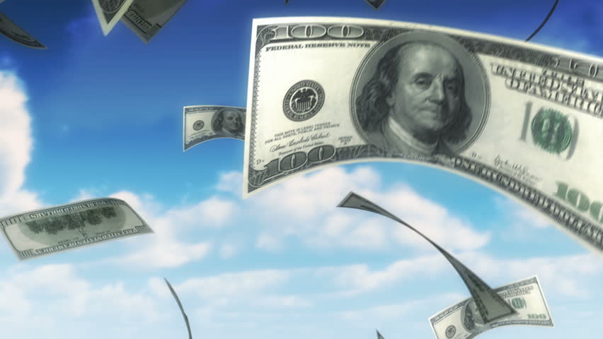 Money from Heaven - USD (Loop). Falling 100 dollars bills. Seamless loop, slight motion blur for realistic movement.