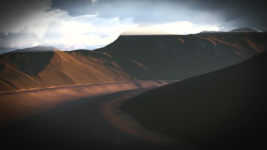 Winding river bed in the mountains 