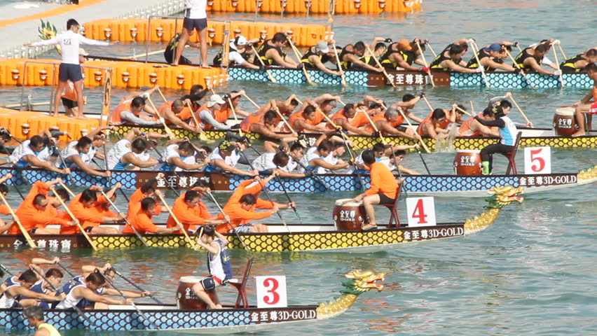 HONG KONG - JUNE 18: Hong Kong International Dragon Boat Races. Dragon boat racers jumped the gun on June 18, 2011 in Hong Kong, China.