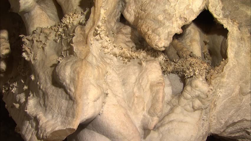 Group of broken stalactites in cave 
