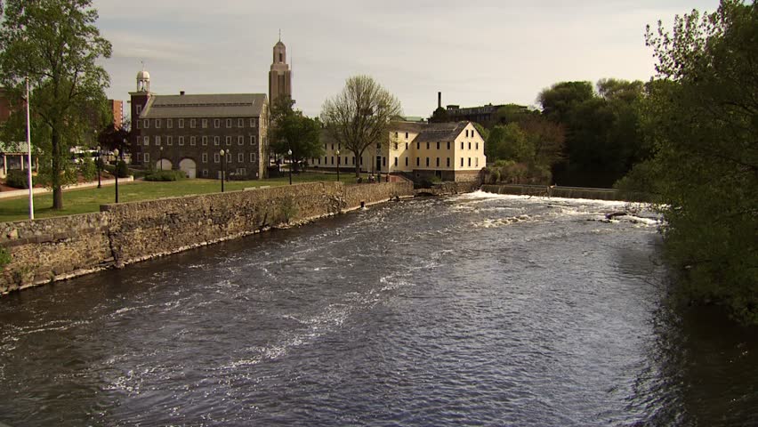 Historic Slater Mill on Blackstone River - extreme wide shot