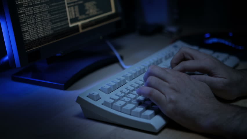 hacker working late with keyboard tap sound