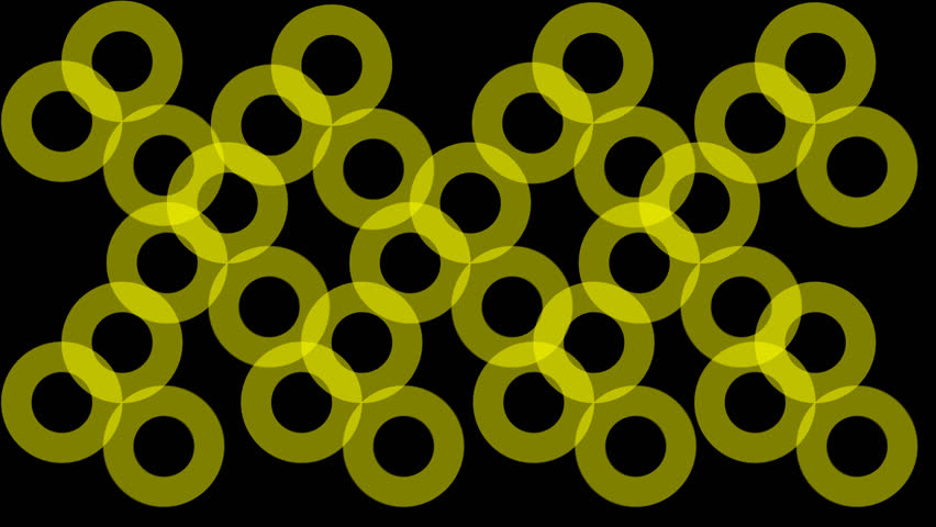 Geometric pattern of circles revolving on a black background creating an optical illusion. Seamlessly loops.