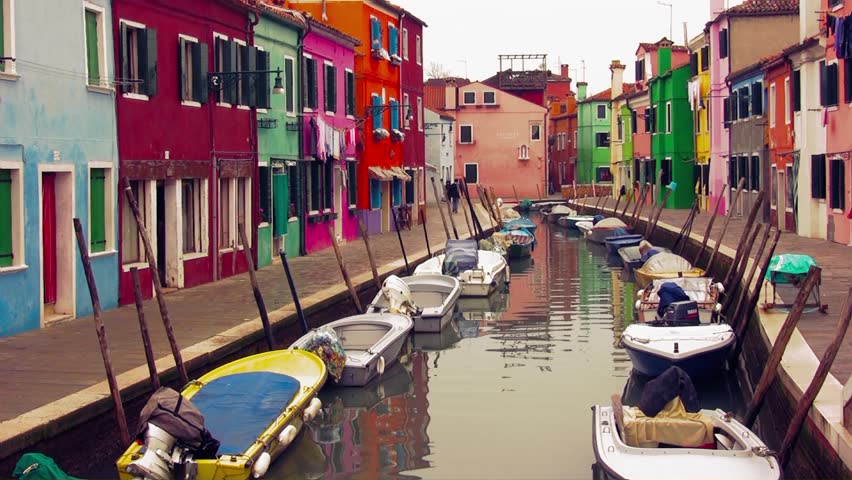 Colored houses and canals in Burano, Venice