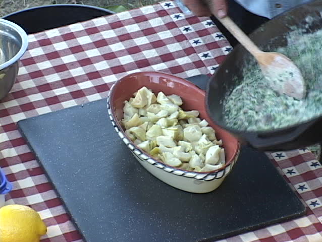 Spinach mushroom topping on artichokes