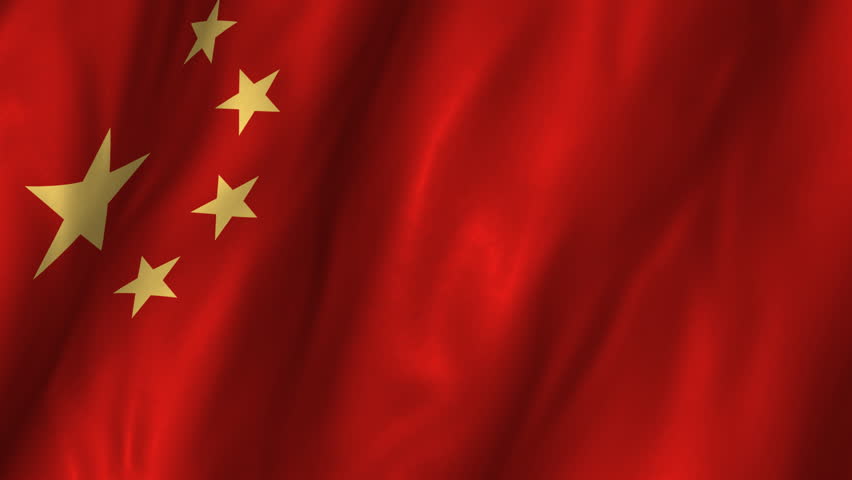 A beautiful satin finish looping flag animation of China.    A fully digital rendering using the official flag design in a waving, full frame composition.  The animation loops at 10 seconds.  