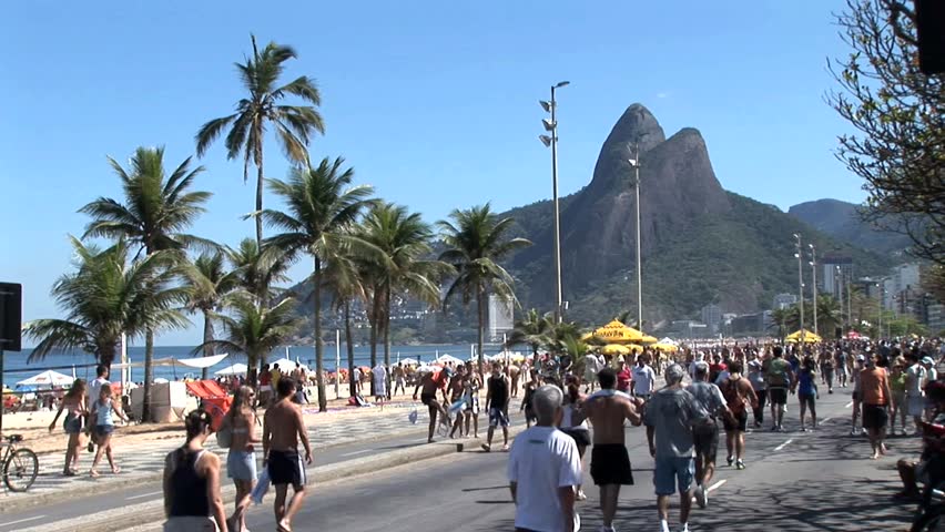 RIO DE JANEIRO, BRAZIL - CIRCA 2010: Crowded Beach Sidewalk In Rio De Janeiro, Brazil 6