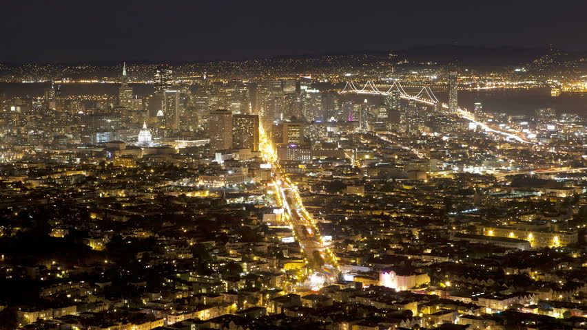 Illuminated view of the city skyline, viewed from Twin Peaks, San Francisco