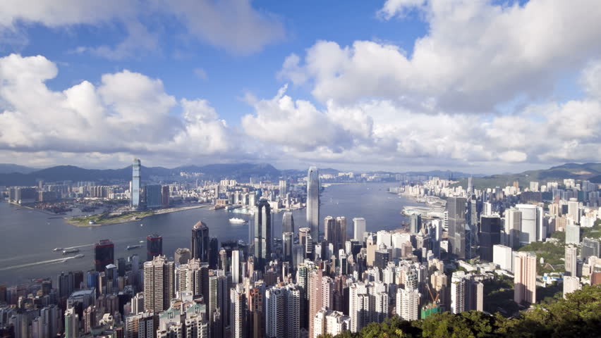 business district with Bank of China Tower, 2 International Finance Centre and Victoria Harbour