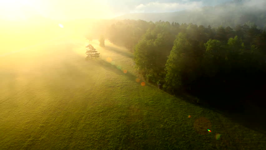 flight above mountain river