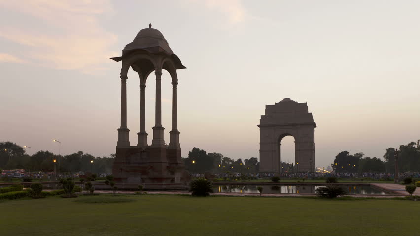 OLD DELHI, INDIA - CIRCA MAY 2011: Time lapse of the 42 metre high India Gate at the eastern end of Rajpath circa May 2011 in Old Delhi, India.