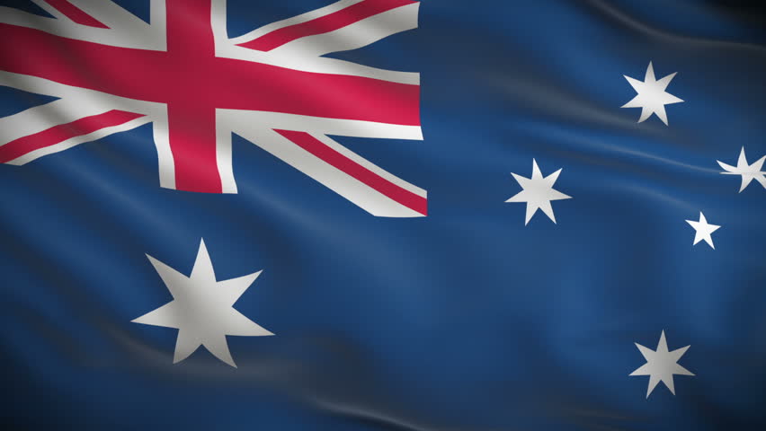 Highly detailed Australian flag ripples in the wind. Looped 3d animation for continuous playback.