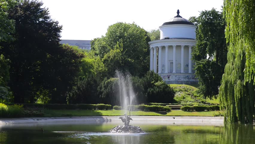Small lake in Park Saski, Warsaw, Poland,