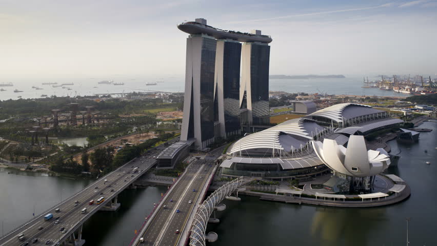 Singapore - CIRCA May 2011: The Artscience Museum, Helix Bridge and Marina Bay Sands Singapore