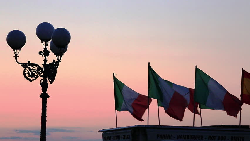 Locked-on shot of Italian flags, Florence, Tuscany, Italy
