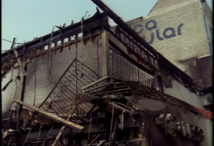 LOS ANGELES-CIRCA APRIL/MAY 1992-Burned out buildings in a strip mall during the LA riots in 1992.
