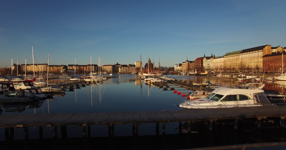 Aerial View Drone Footage Of Helsinki Baltic Sea Lagoon Area City