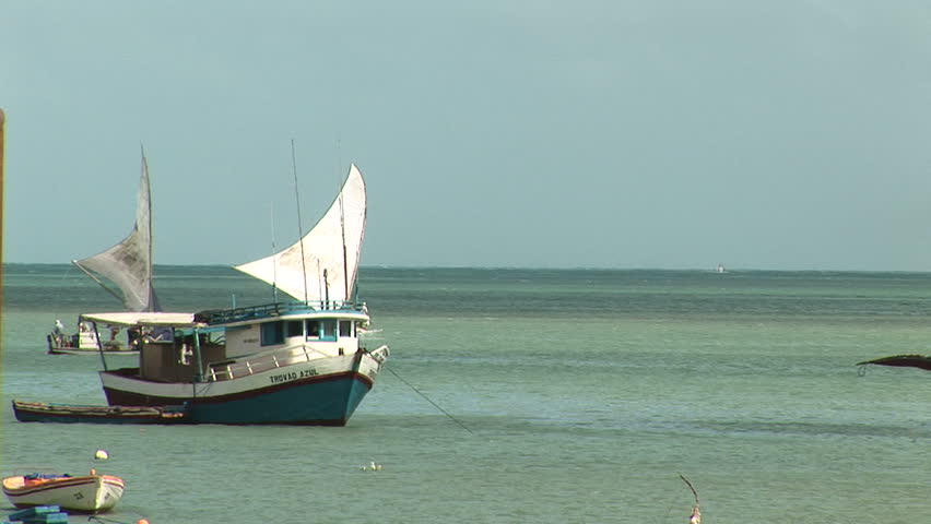 Anchored boats in Fortaleza, Brazil