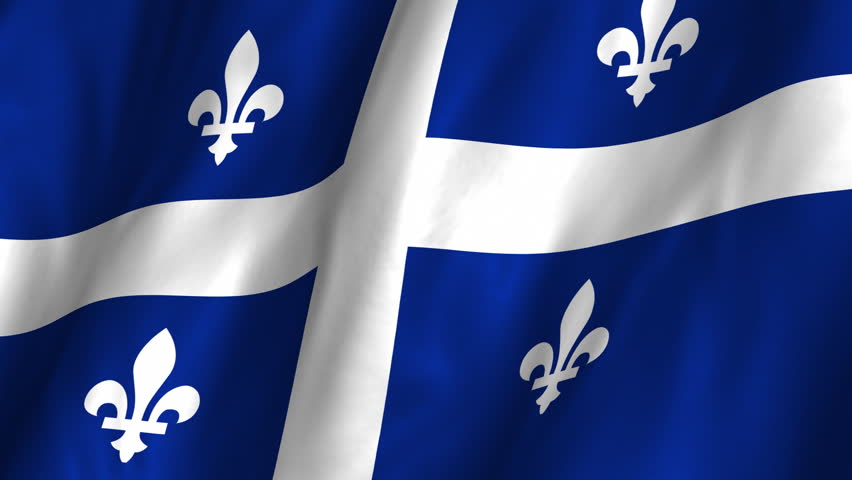 A beautiful satin finish looping flag animation of Quebec.   A fully digital rendering using the official flag design in a waving, full frame composition.  The animation loops at 10 seconds.  