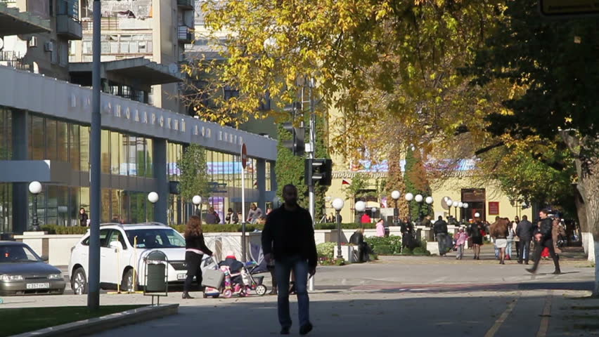 KRASNODAR, RUSSIA, - OCTOBER 29: Peoples on the street, October 29, 2011. Filmed at 50 fps.