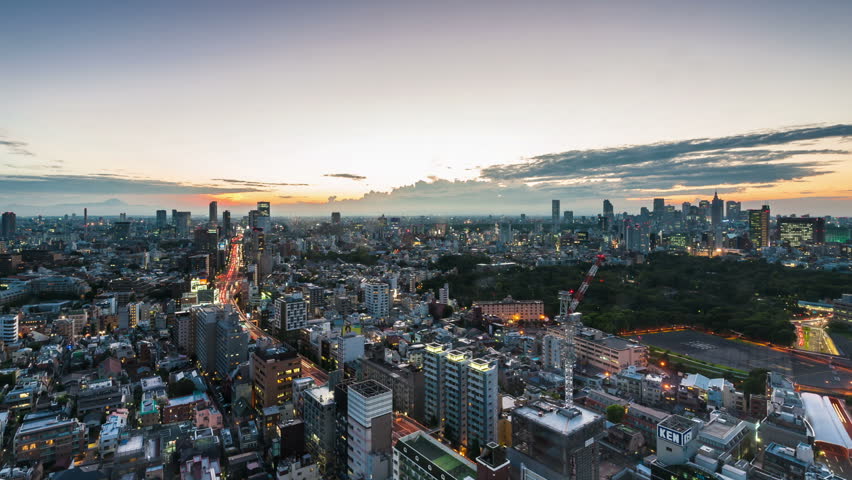 Timelapse view of Tokyo city at sunset