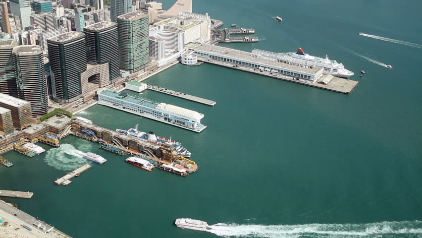 Kowloon Cruise Terminal - Cruise Terminal, Tsim Sha Tsui, Kowloon, - Victoria harbor and city skyline, Hong Kong.