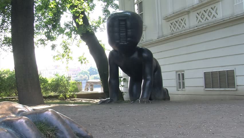 Prague, Czech Republic - July 2012: Mimina baby sculpture on Kampa Island, are made of bronze and built by David Cerny
