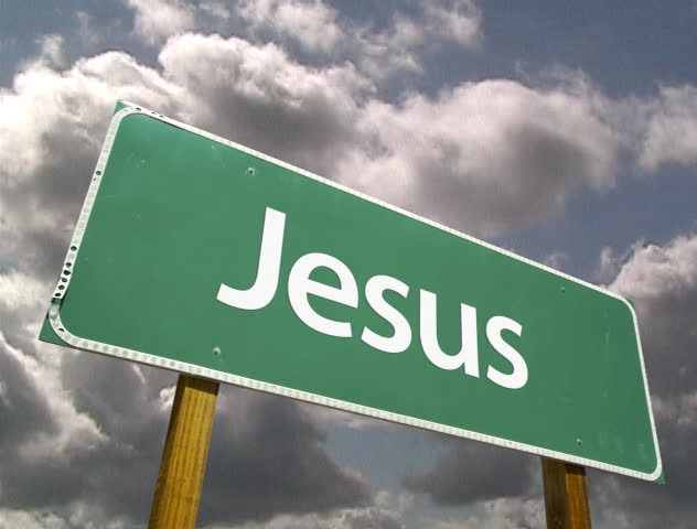 Jesus Road Sign with Dramatic Time-Lapse Clouds