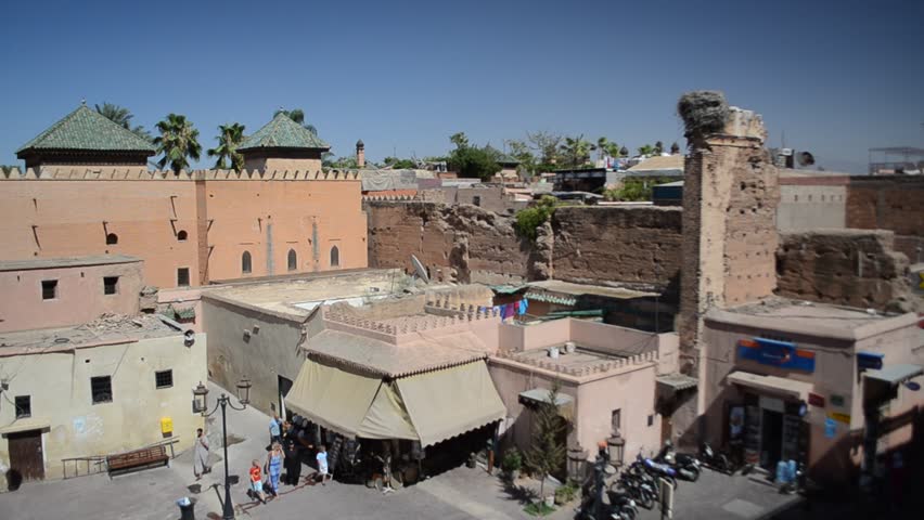 MARRAKECH, MOROCCO - CIRCA 2012: Tombs Saadians palace circa July 2012 in Marrakech, Morocco. Camera pan.