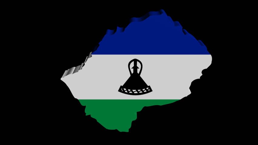 Lesotho map flag rotating on black animation