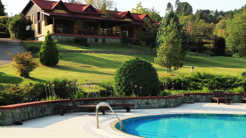luxury village and pool, tilt shoot
