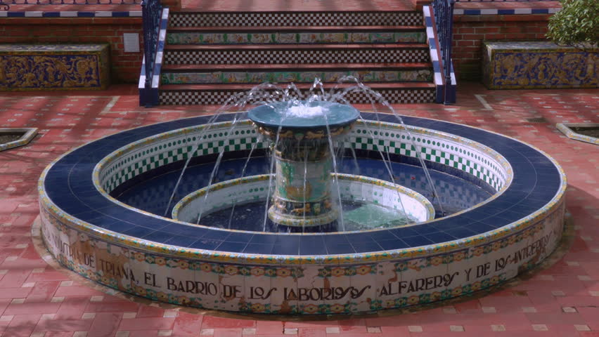 Andalusian style fountain and courtyard (patio andaluz) at El Rosedal city park of Buenos Aires.