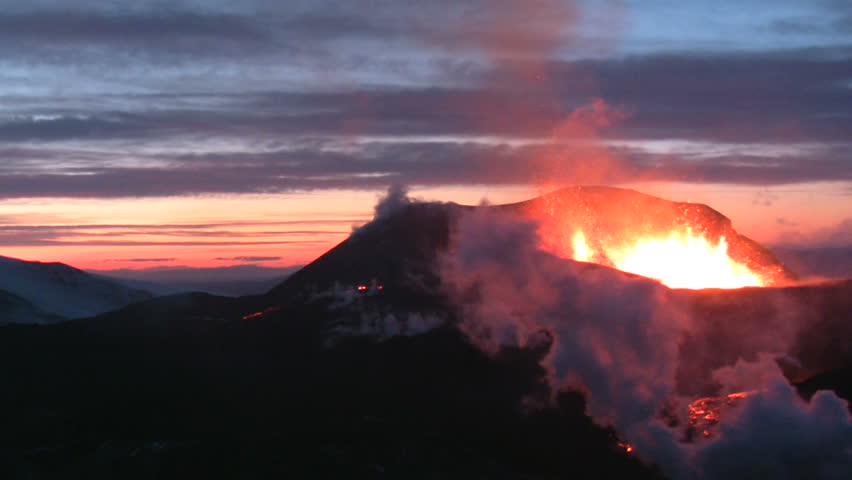 Volcanic Eruption in Iceland  2010, Eyjafjallajokull. Footage taken in extreme conditions only a half mile from the crater during frequent gas explosions from advancing lava. A mountain is born.