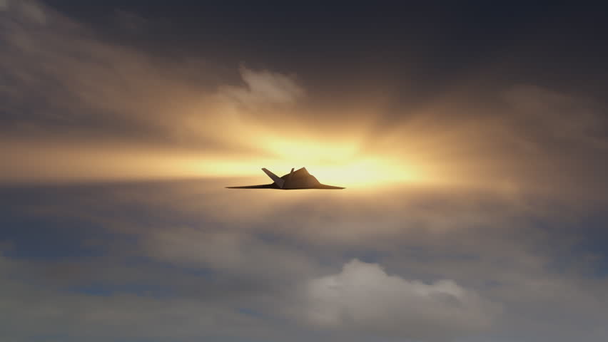Stealth F-117 Nighthawk fly-by. Wire frame/solid mix.