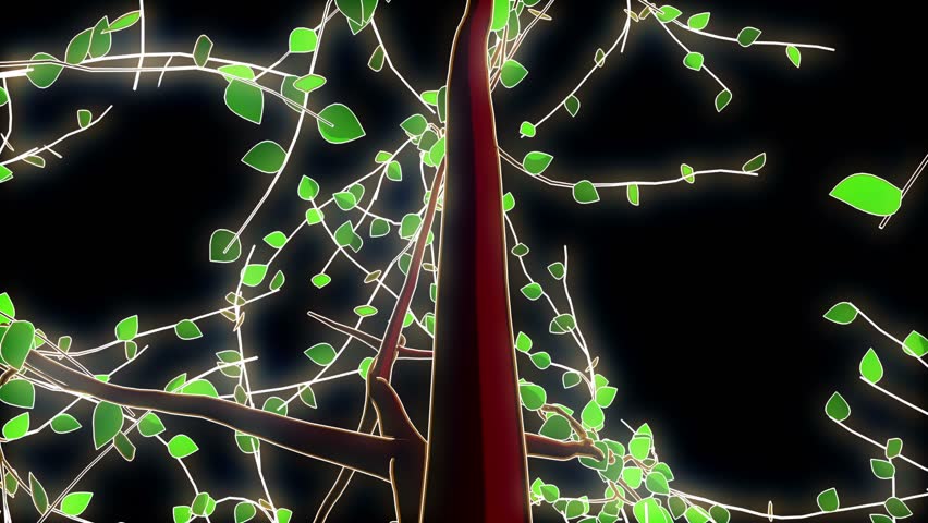 Growing up cartoon tree animated with alpha mask with glow effect