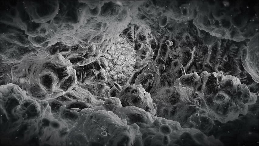 Electron microscope view at the alien virus. Animation of the alien nano cell nested and growing in organism - seen through an electron microscope.