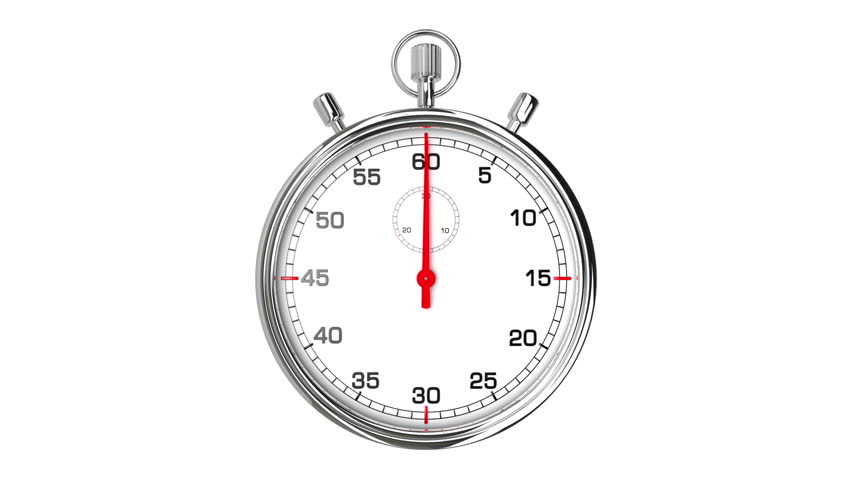Stopwatch Loop Realtime. Realistic stopwatch animation in seamless loop, realtime speed (full 60 seconds).