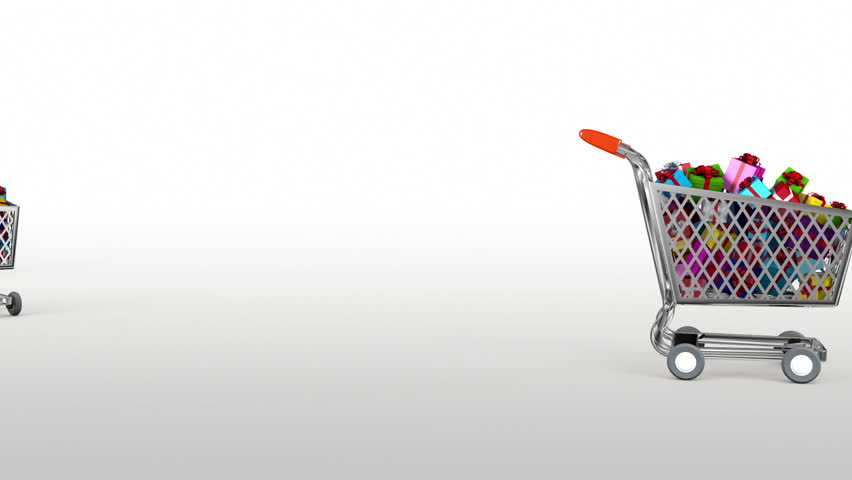 Supermarket trolley. Holiday Shopping Intro. 3D animation.